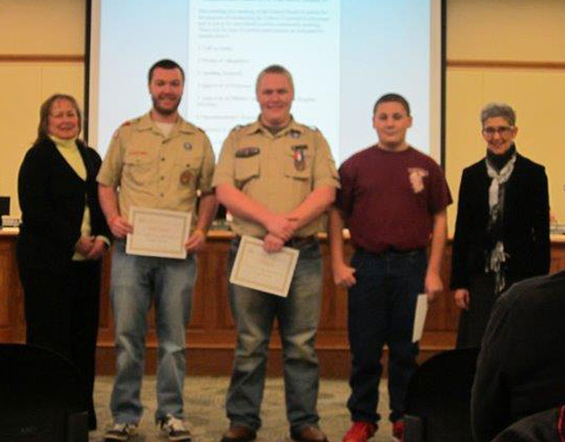 Eagle Scout recognizion for Ryan Doyle, TJ Longacre, and Derek Schmucker