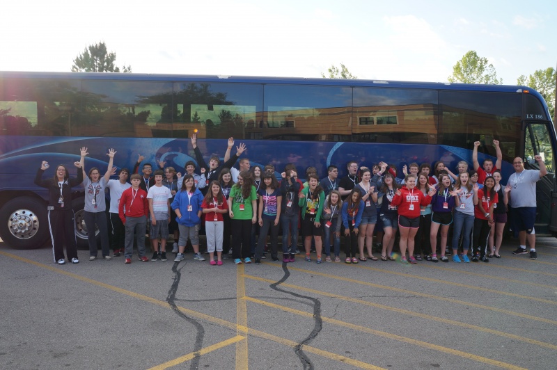 Goshen Middle School students show their excitement for heading out to Washington D.C. to tour the nation's capitol and surrounding area.